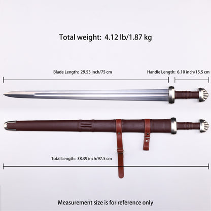 Dimensional drawing: Viking Sword 1060 High Carbon Steel Razor Sharp Blade Full Tang - Dimensional annotation