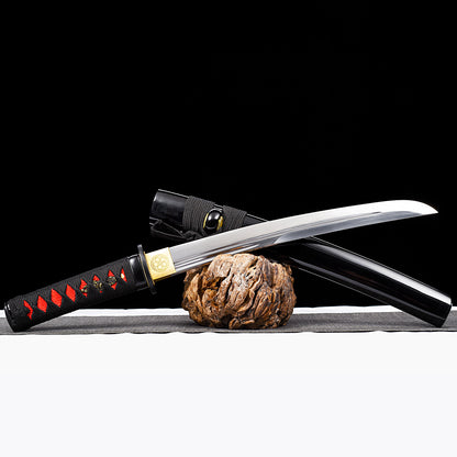 Black Tanto with Red Handle Inlay