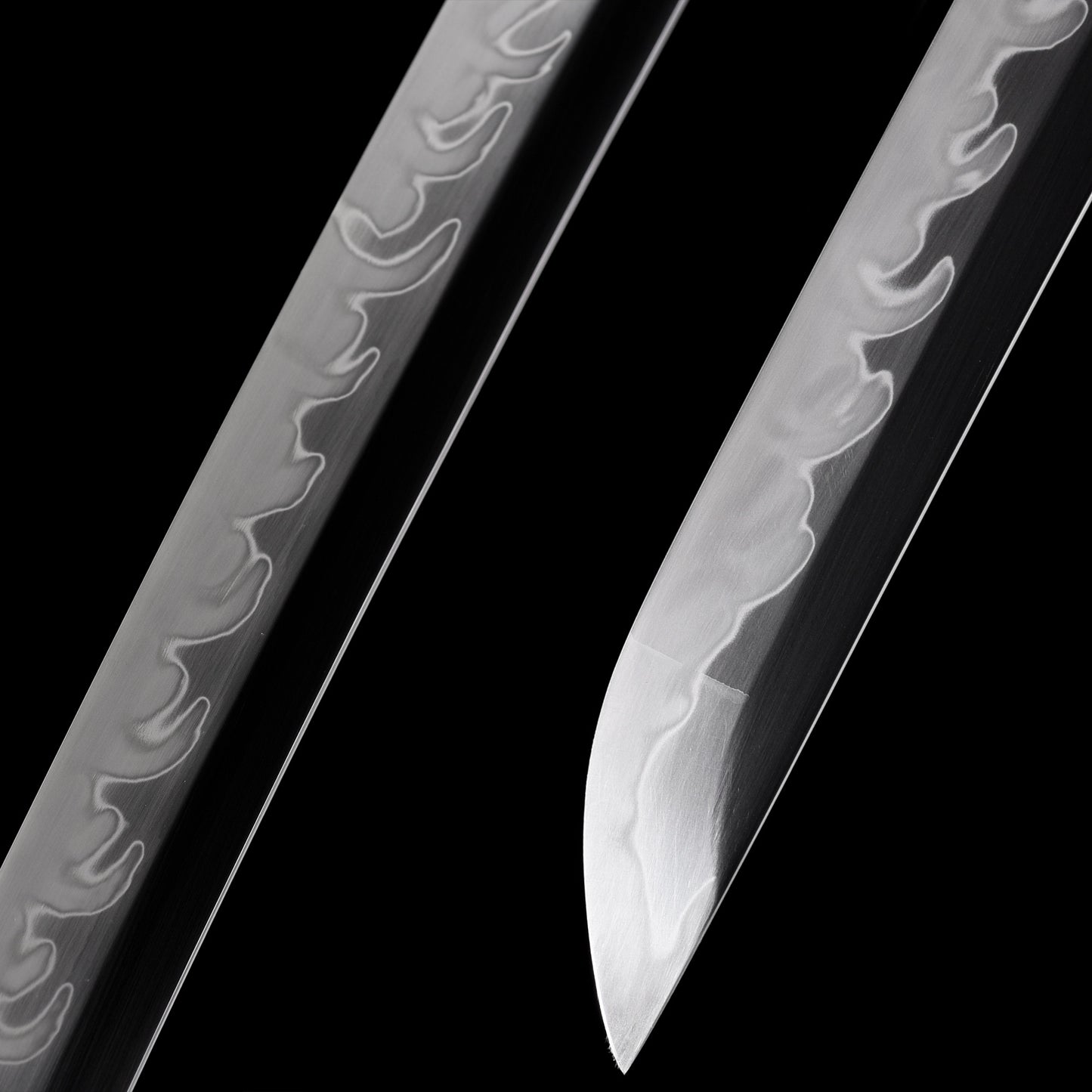 Katana sword tip detail - precision forged T10 steel kissaki point