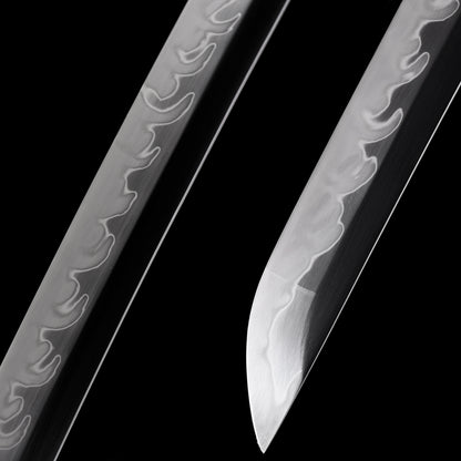 Katana sword tip detail - precision forged T10 steel kissaki point