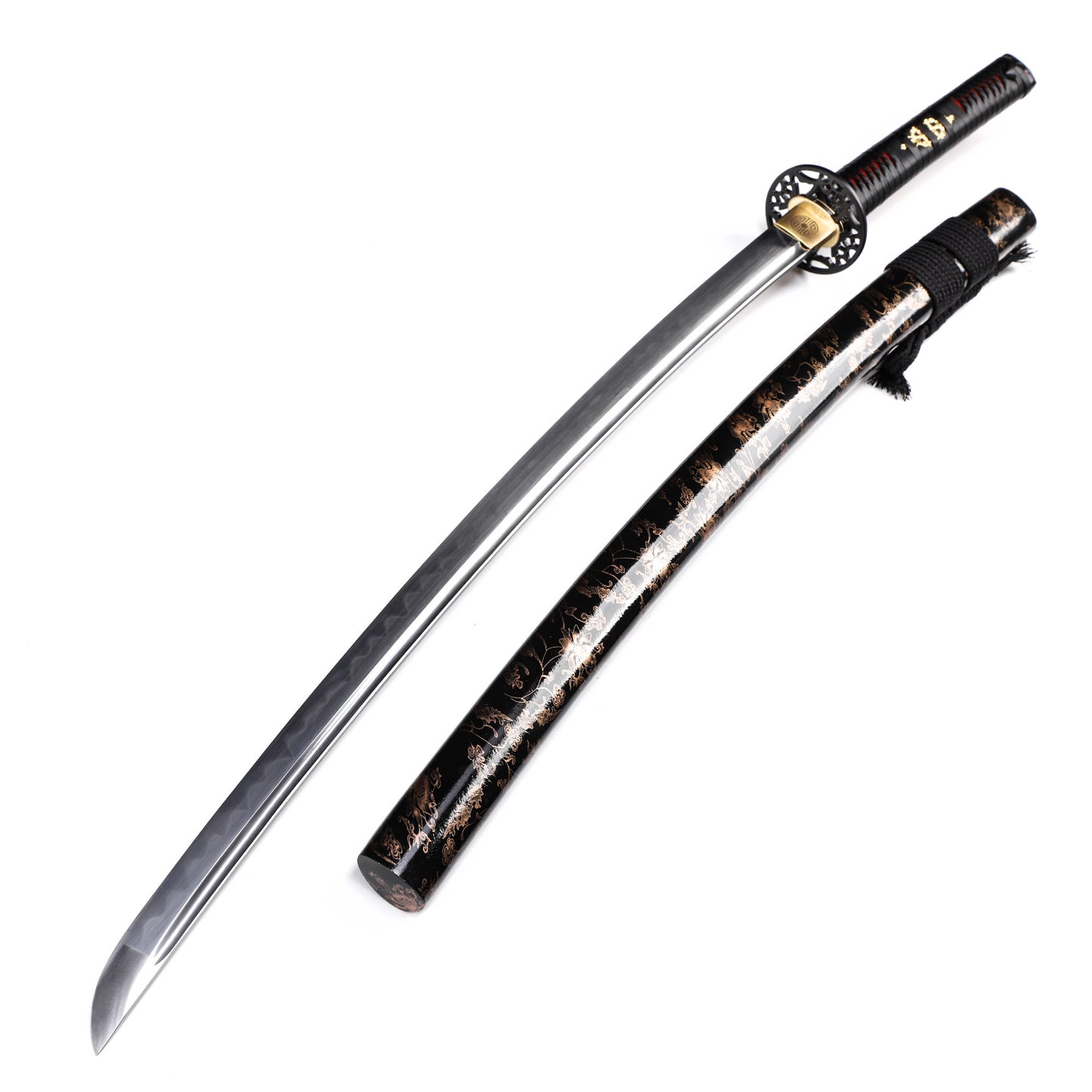 Black & Gold Floral Saya Samurai Katana