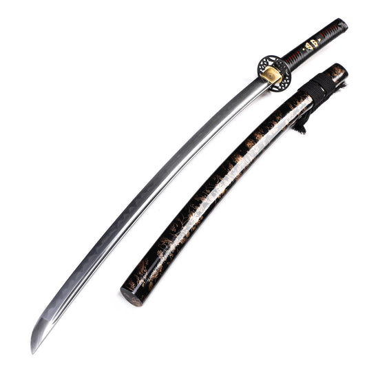 Black & Gold Floral Saya Samurai Katana