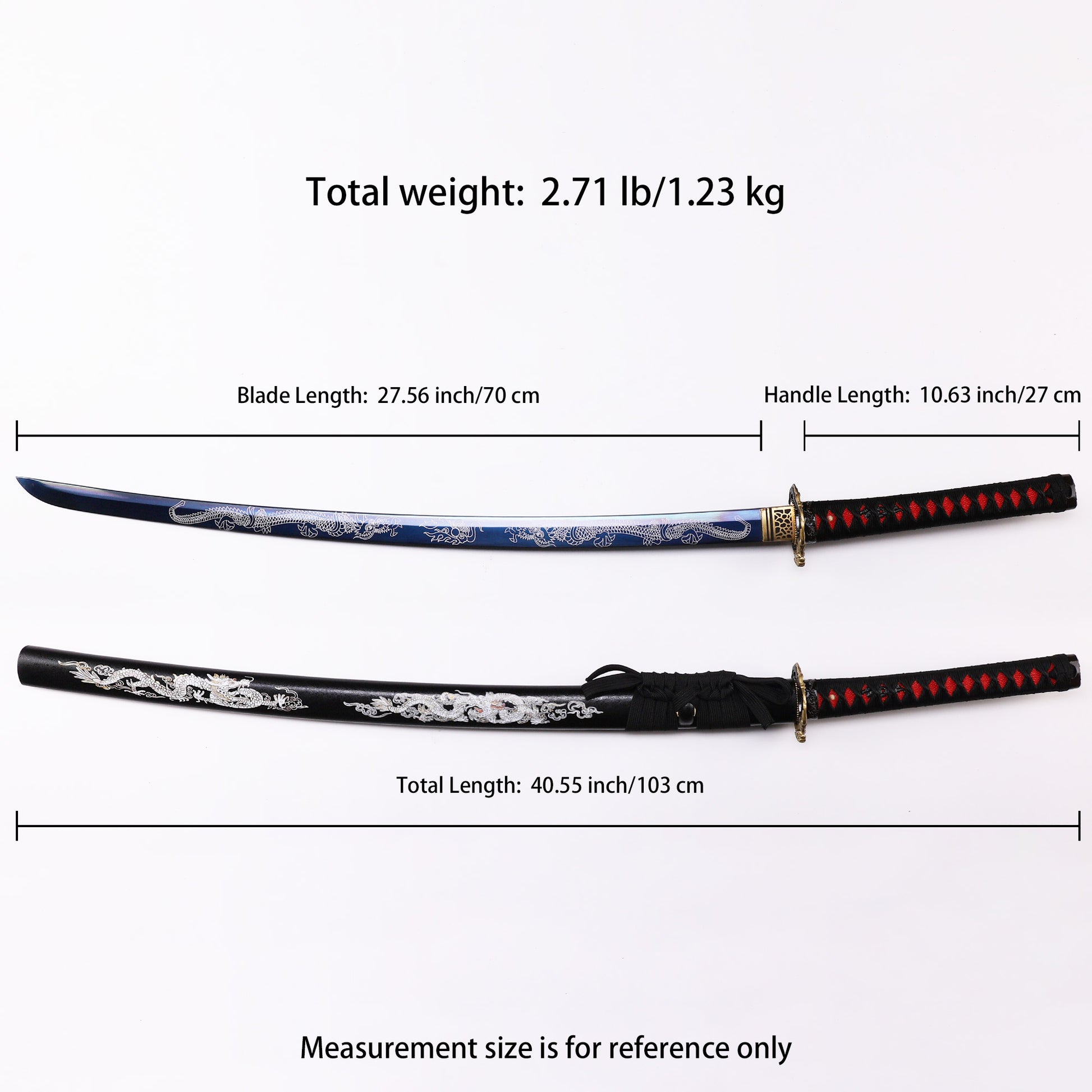 Blue Black Dragon Japanese samurai sword katana Size chart