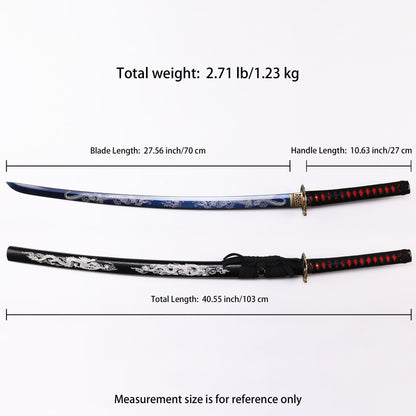 Blue Black Dragon Japanese samurai sword katana Size chart