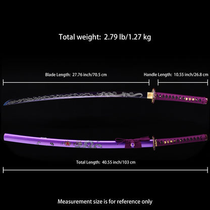 Purple Dragon Japanese samurai sword katana Size chart
