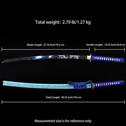Light Blue Dragon katana Size chart 