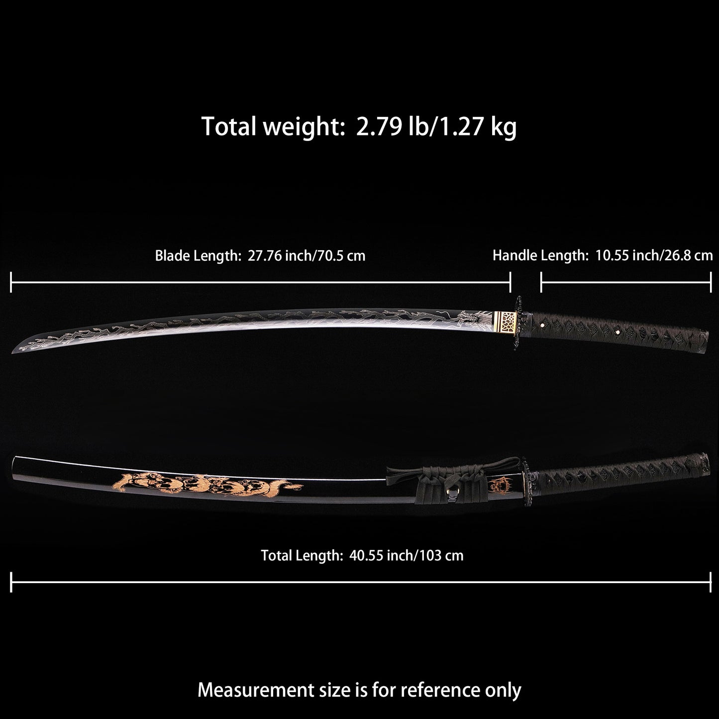 Black Dragon Japanese samurai sword katana Size chart