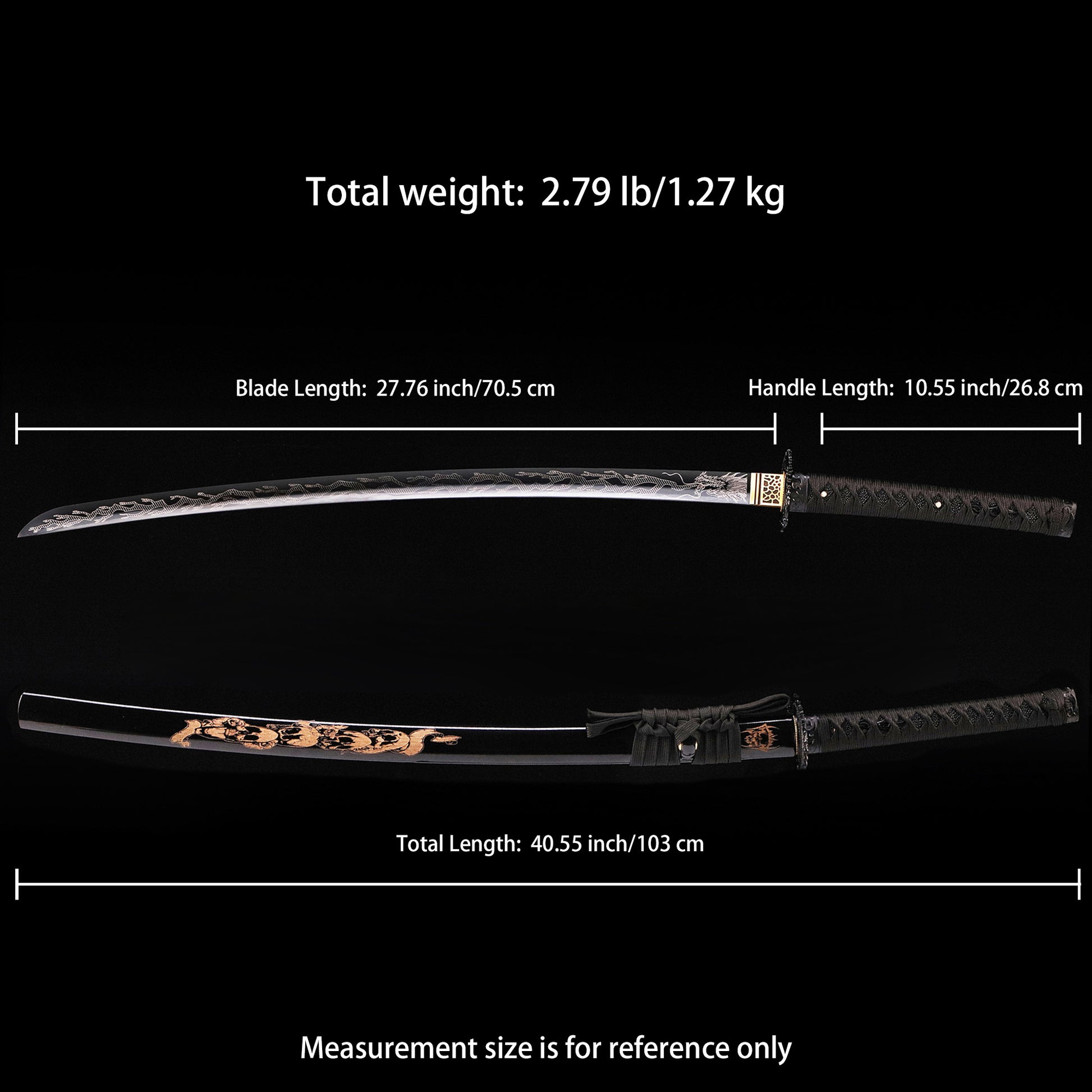 Black Dragon Japanese samurai sword katana Size chart