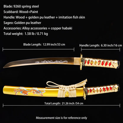 Gold handle tanto Full length dimension diagram