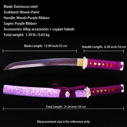 Purple marbled saya tanto Full length dimension diagram