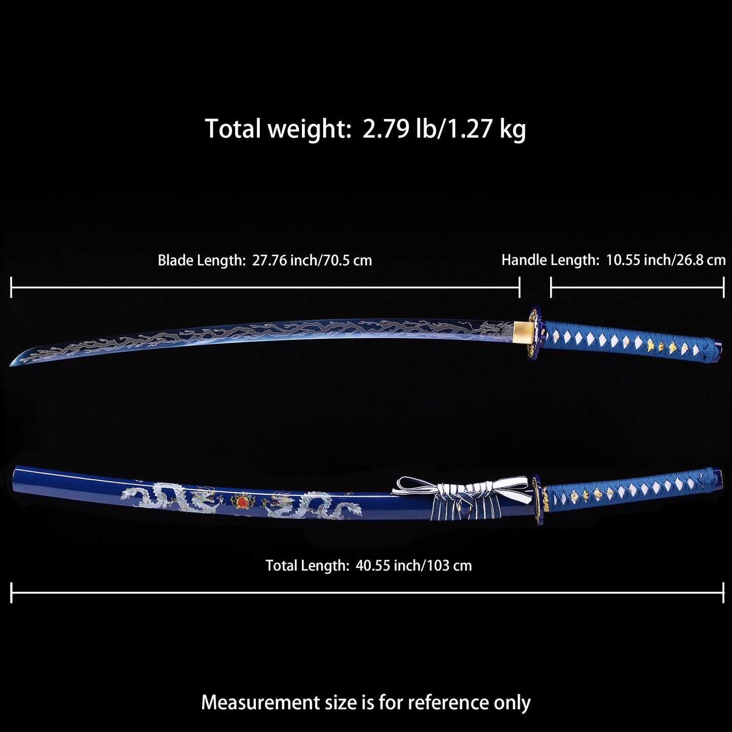 Blue Dragon Japanese samurai sword katana Size chart