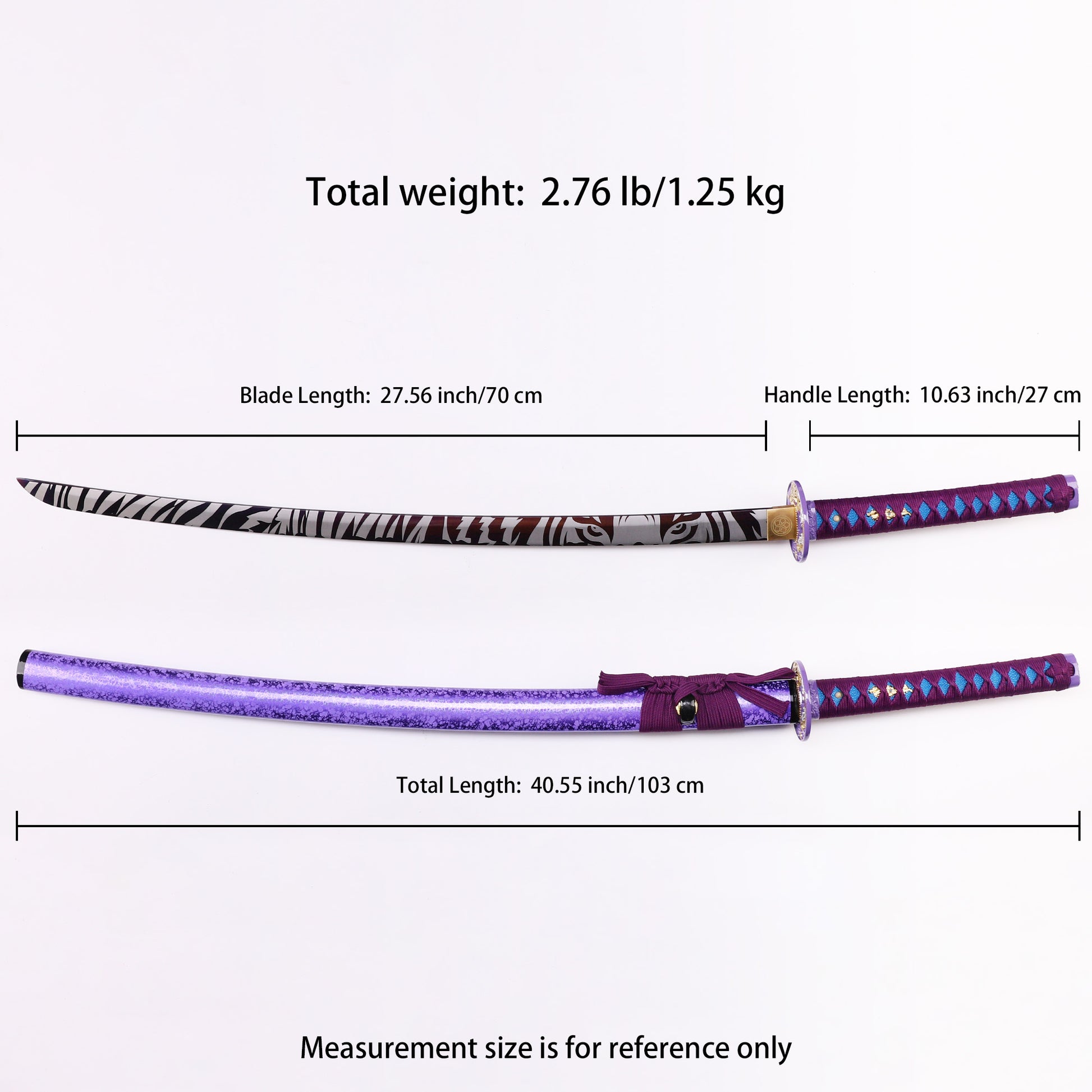 Tiger's Head Japanese samurai sword katana Size chart