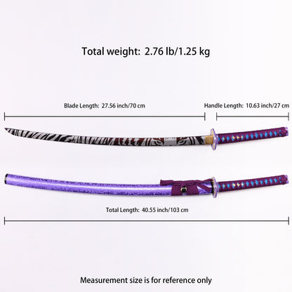 Tiger's Head Japanese samurai sword katana Size chart