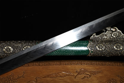 Emerald Green Genuine Ray Skin Scroll Floral Vintage Copper Fittings Sword