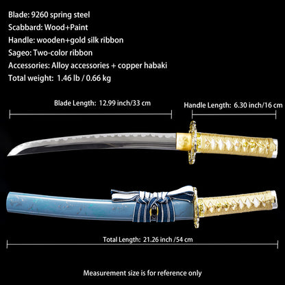 Gold Handle & Blue Marbled Saya Tanto