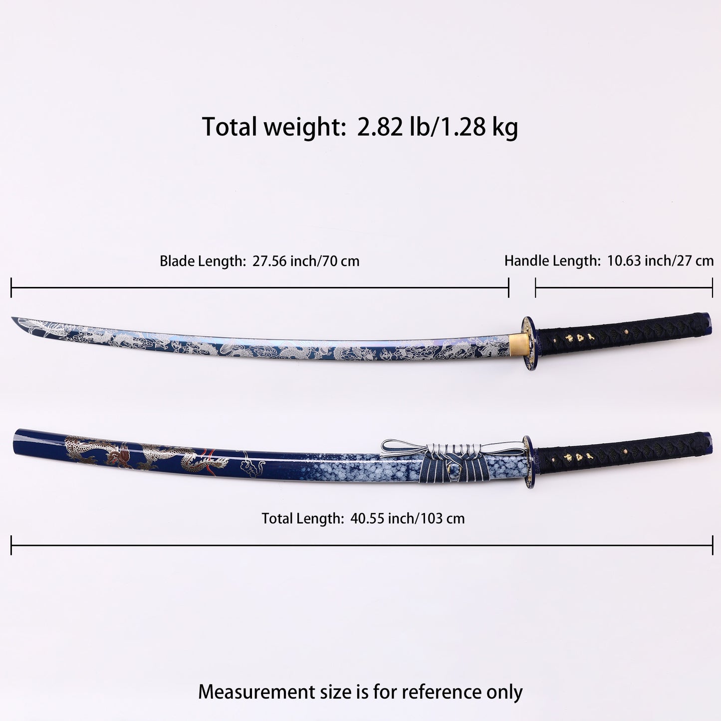 Blue Dragon Japanese samurai sword katana Size chart