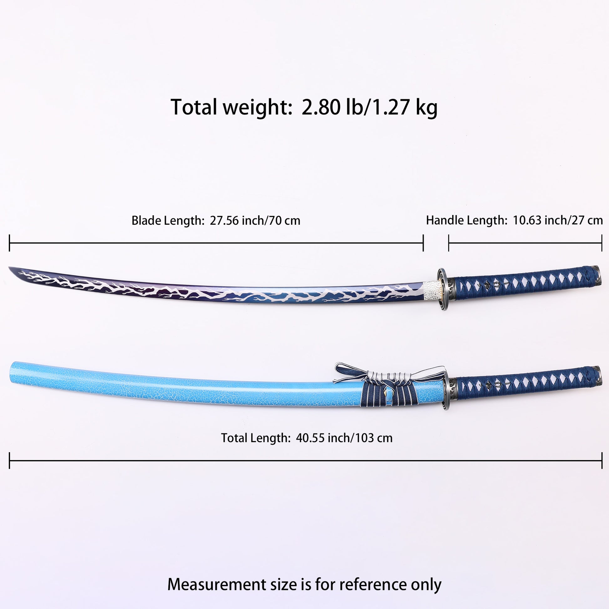 Light Blue Dragon Japanese samurai sword katana Size chart