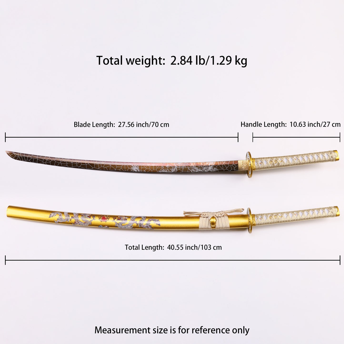 Golden Dragon Japanese samurai sword katana Size chart