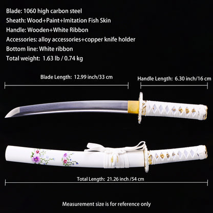 White handle tanto Full length dimension diagram
