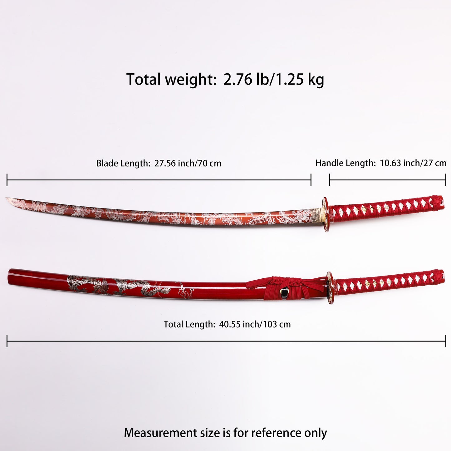 Red Dragon Japanese samurai sword katana Size chart