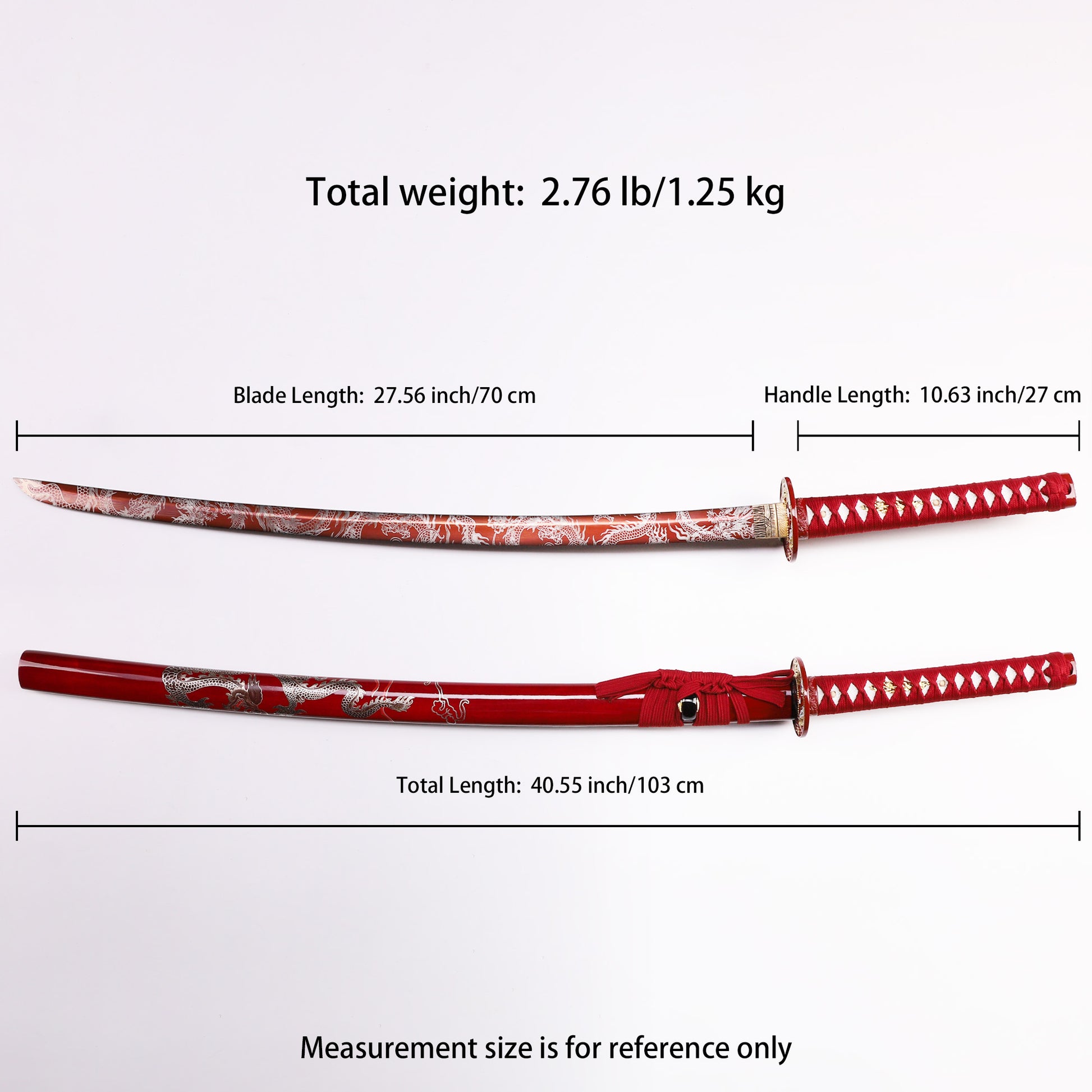 Red Dragon Japanese samurai sword katana Size chart