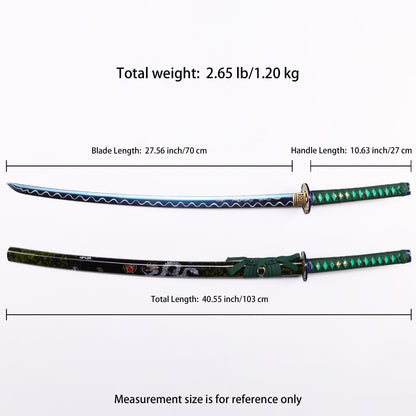 Blue Green Dragon Japanese samurai sword katana Size chart