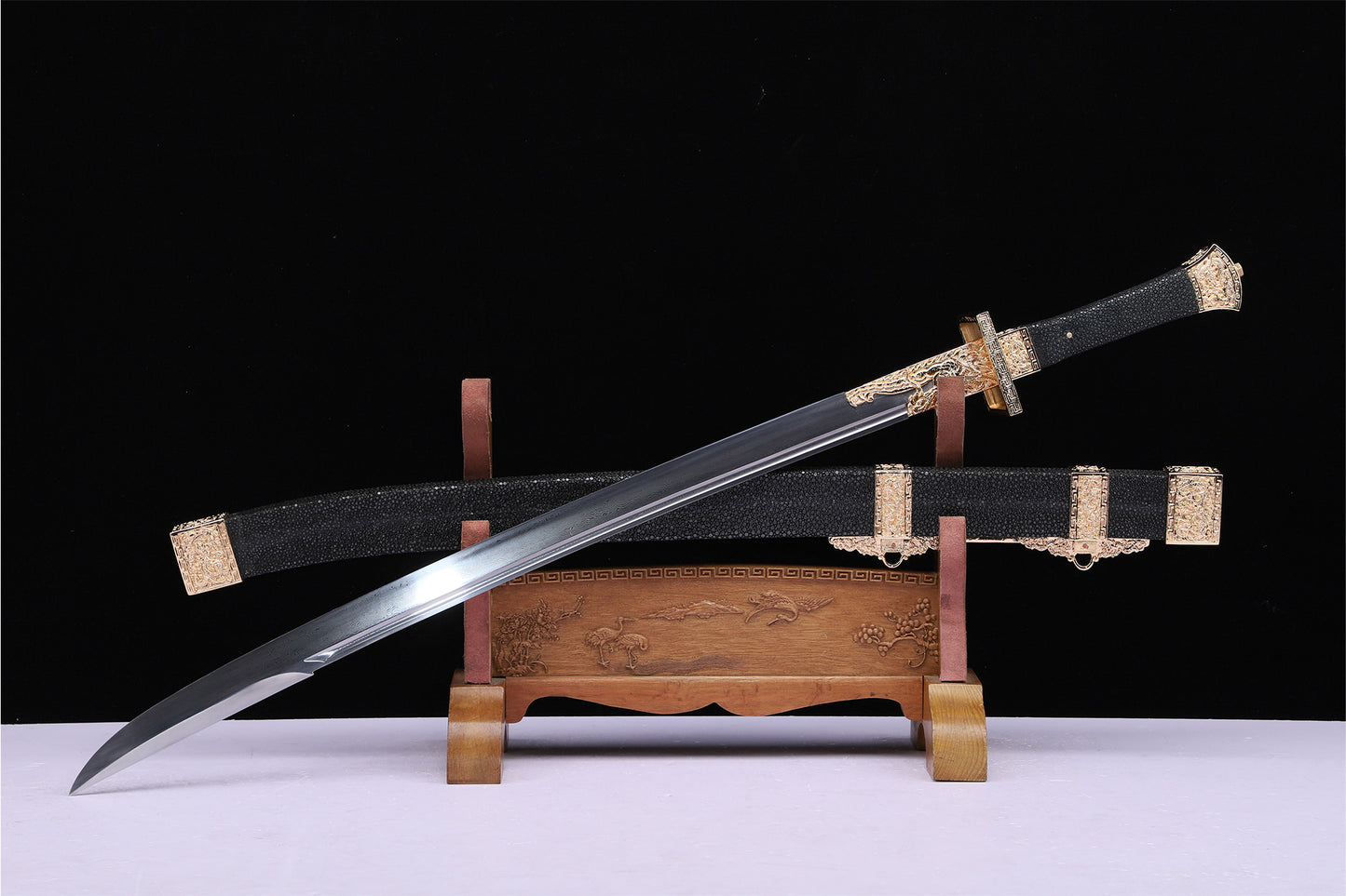 Qing Dynasty Fish Head Dao,  Genuine Ray Skin Saya Gold Plated Copper Fittings  Sword