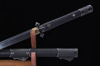 Black Ray Skin Silver Inlaid Plain Iron Cloud Fittings Sword