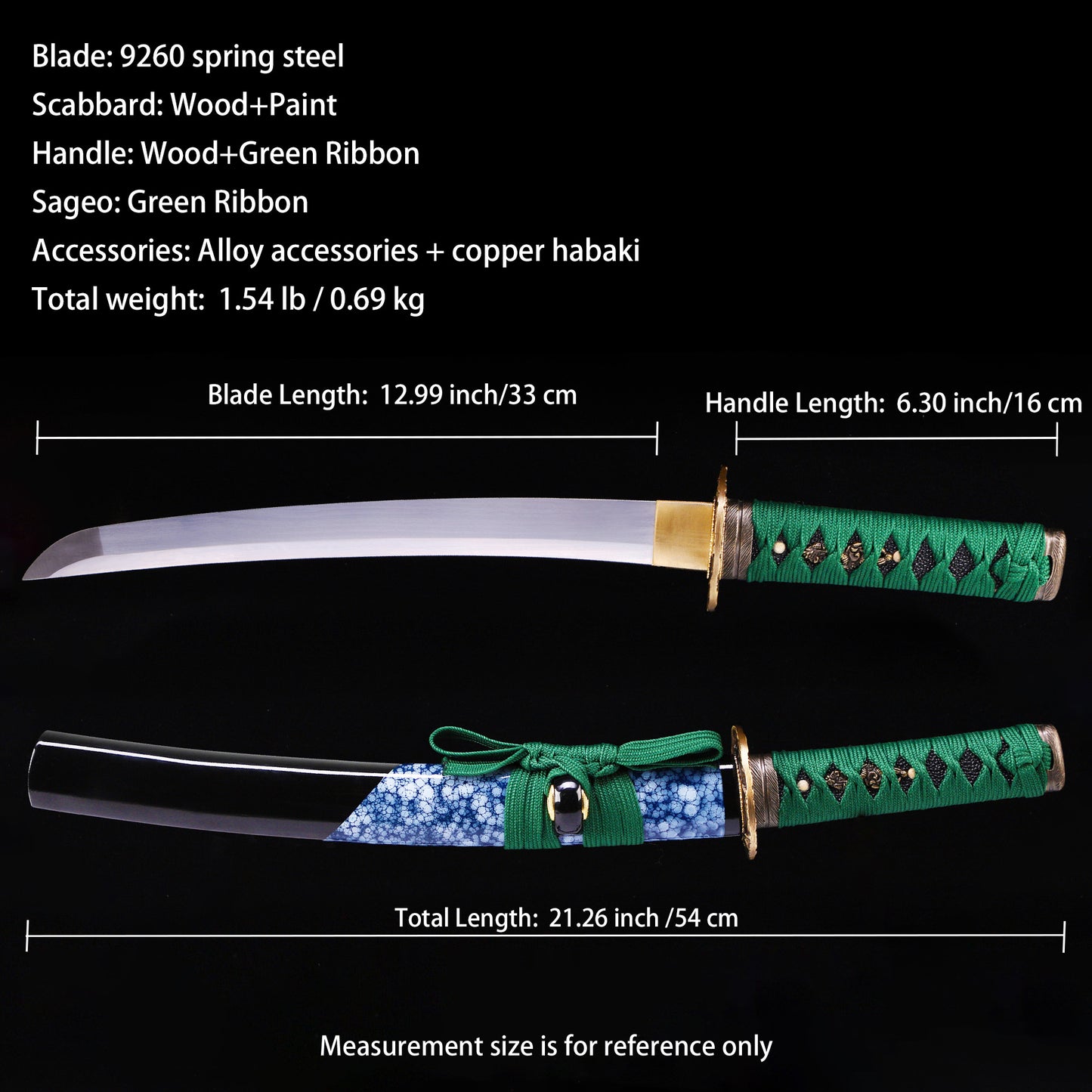 Green Handle & Blue Marbled Saya Tanto
