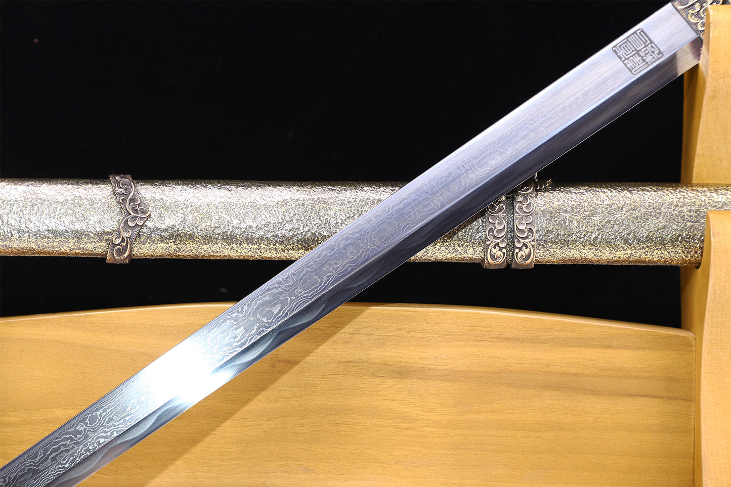 Vintage Hand Carved Copper Wrapped Wood Saya Sword