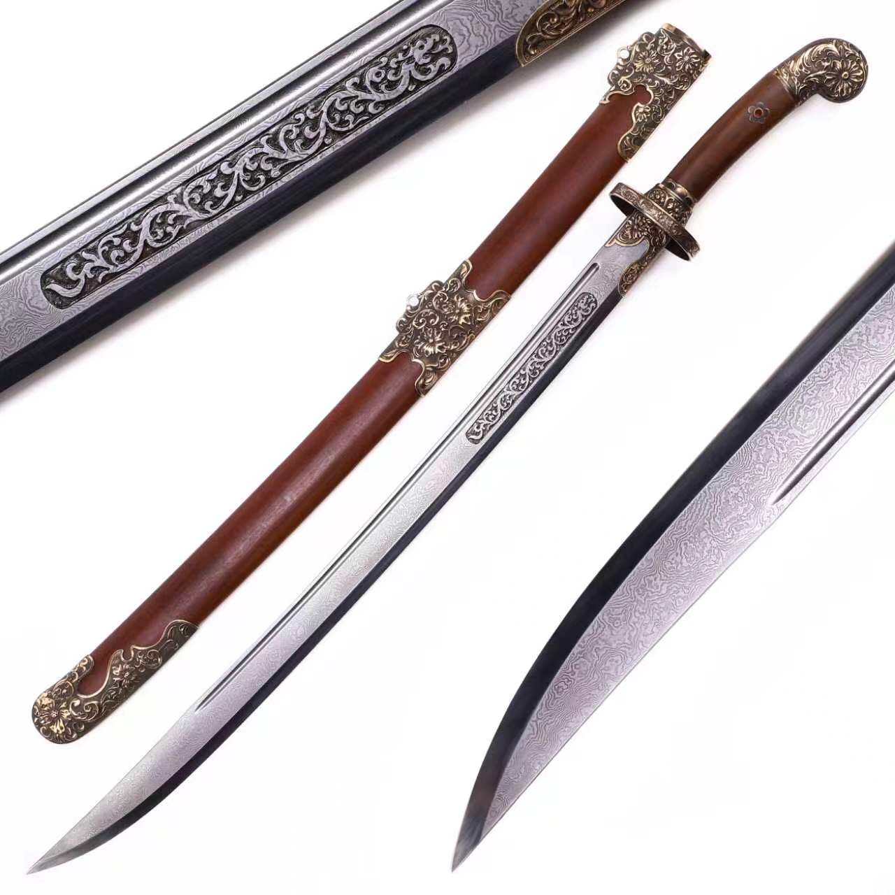 Solid Sourwood Scroll Relief Vintage Brass Fittings Sword
