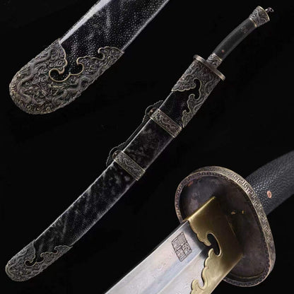 Double Fuller Qing Dao, Full Dragon Carved Copper Fittings, Genuine Ray Skin Saya