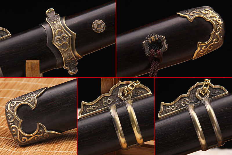 Precious Ebony Wood Saya & Handle, Vintage Carved Copper  Dagger
