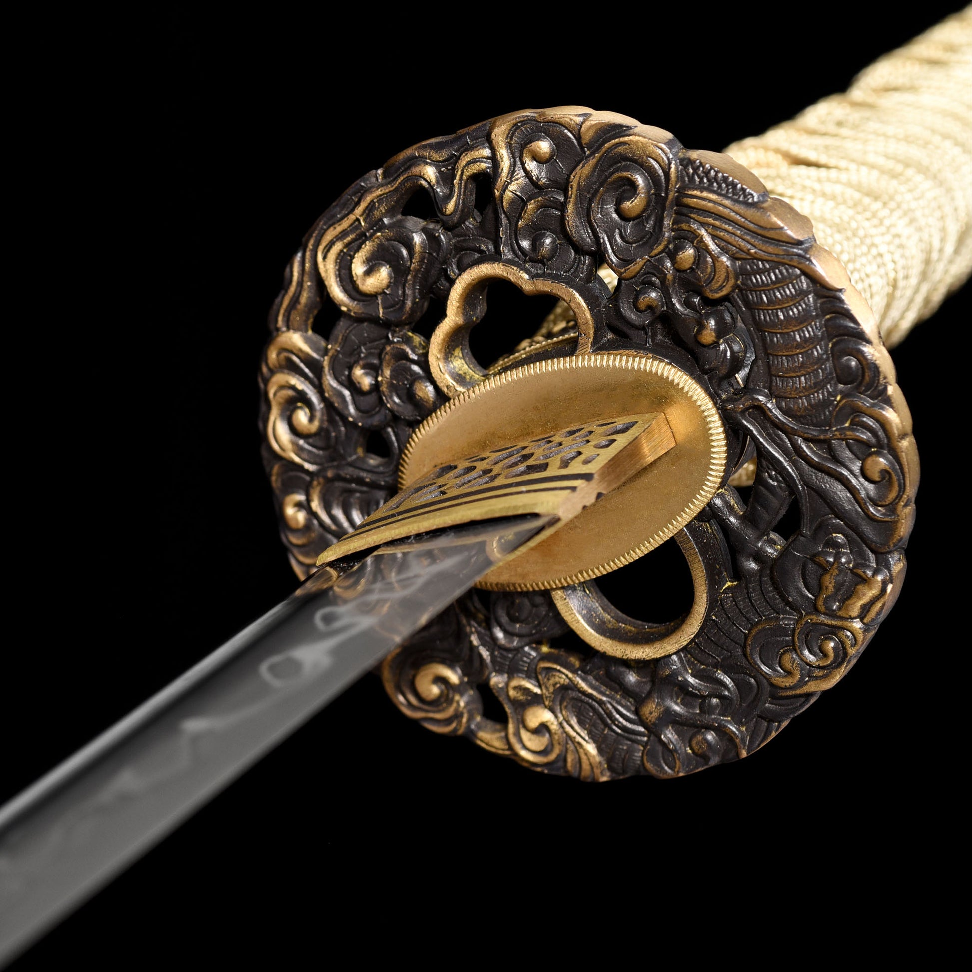 Katana sword 41 inch T10 steel clay tempered full tang - Detail drawing of hand guard