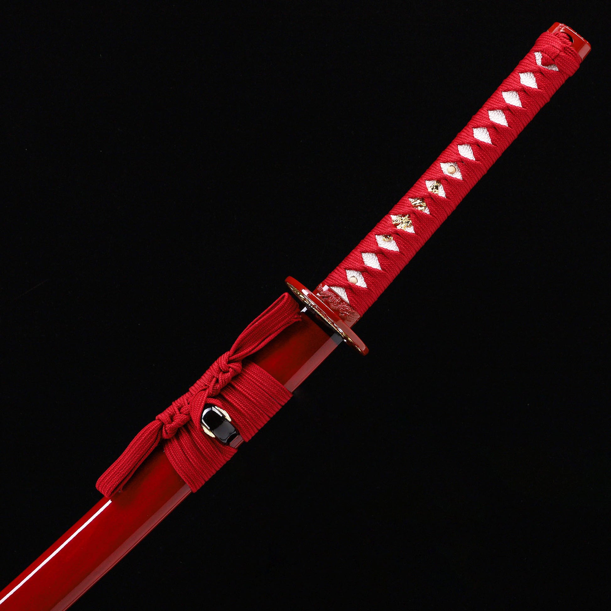 Red Dragon katana side profile - full tang red coated steel blade