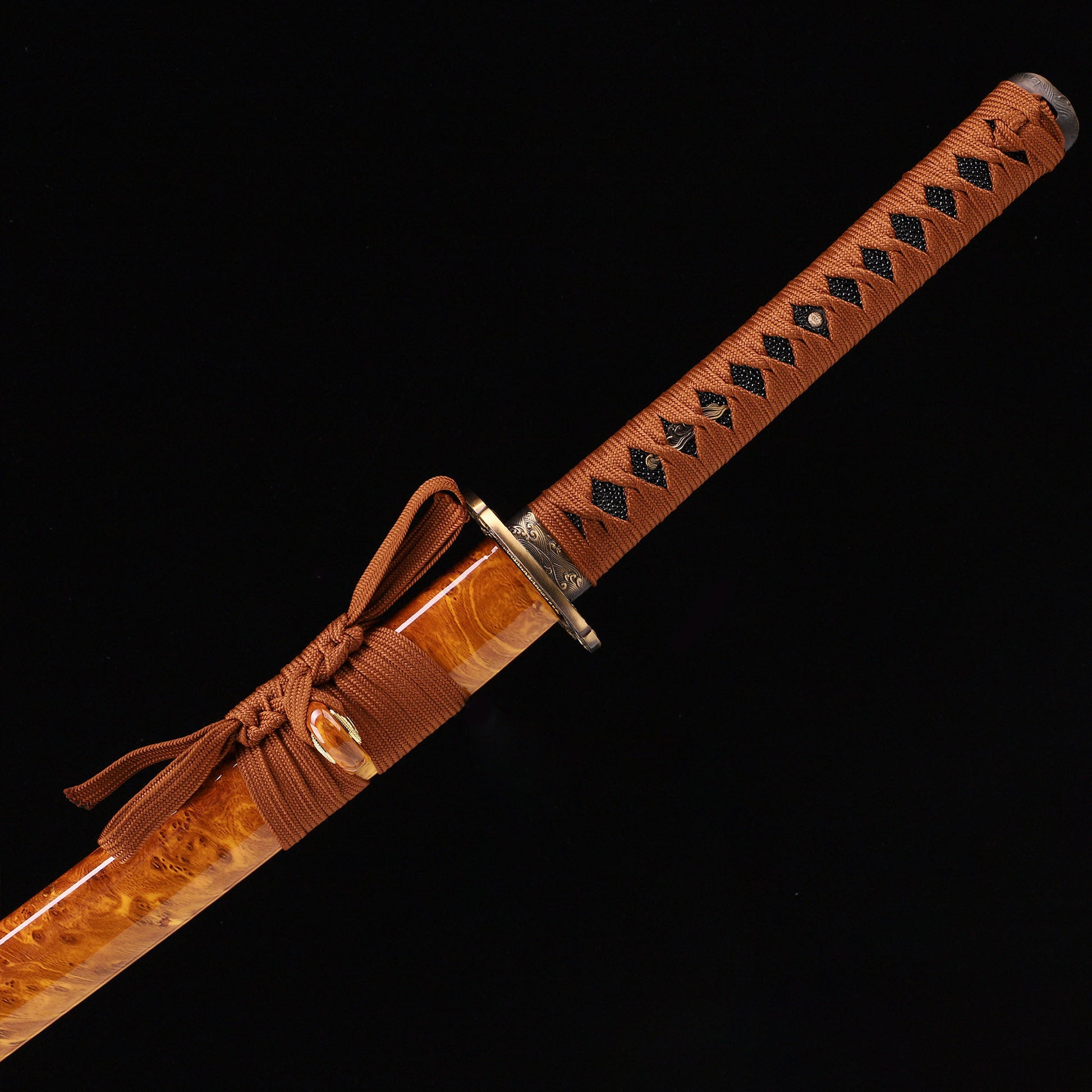Katana sword handle close-up - traditional ray skin tsuka wrap full tang