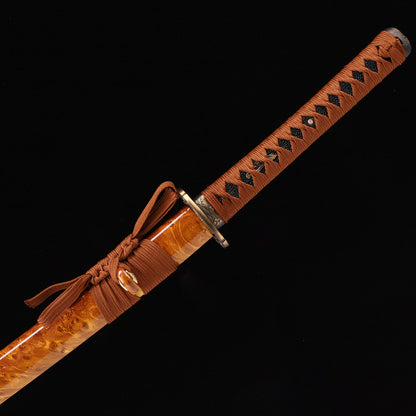 Katana sword handle close-up - traditional ray skin tsuka wrap full tang