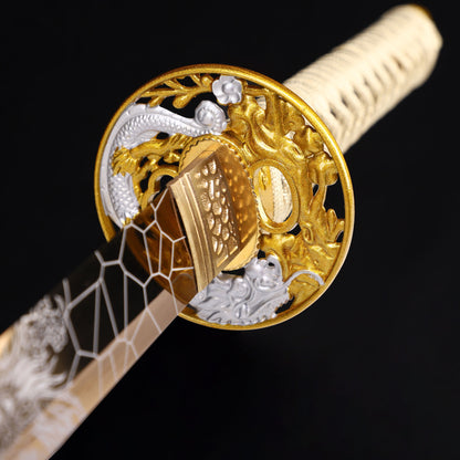 Golden Dragon Japanese samurai sword katana Hand protection details
