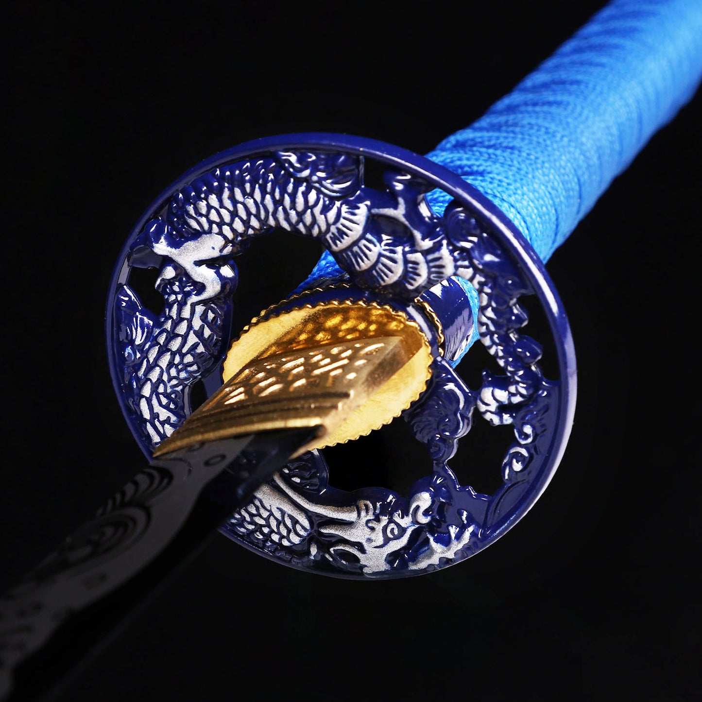 Blue Dragon Japanese samurai sword katana Hand protection details