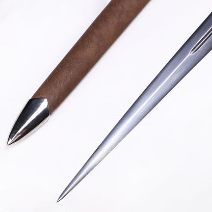 Medieval longsword blade close-up - razor sharp high manganese steel double edge