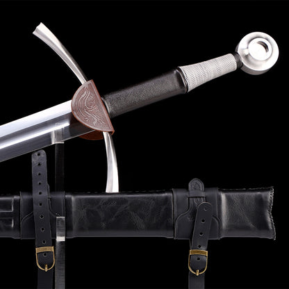 Rhinelander bastard sword angled view - blade taper and fuller groove detail