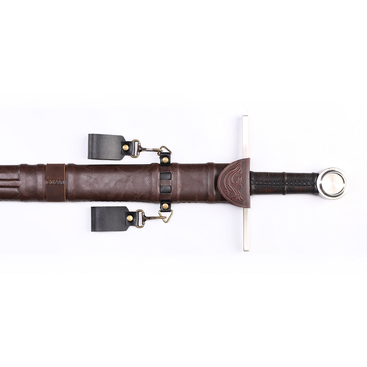 Medieval arming sword pommel close-up - historical knight sword pommel construction