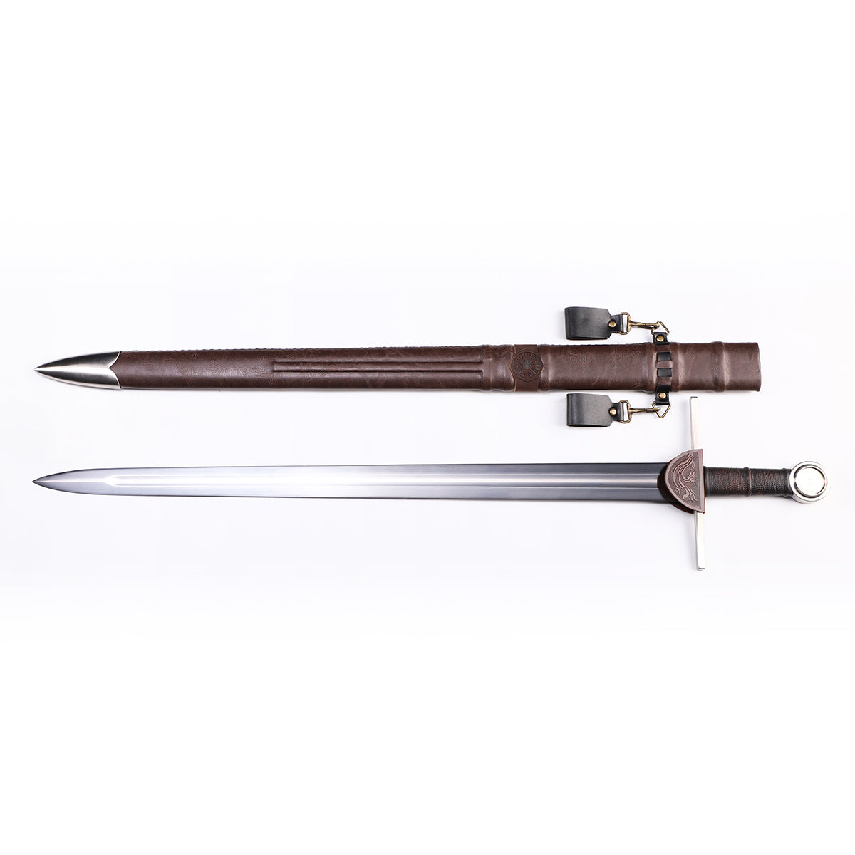 Medieval arming sword with scabbard - full historical replica set view