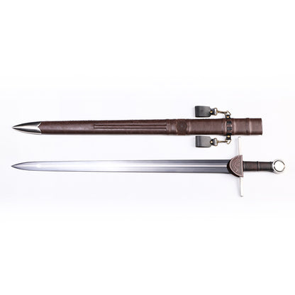 Medieval arming sword with scabbard - full historical replica set view