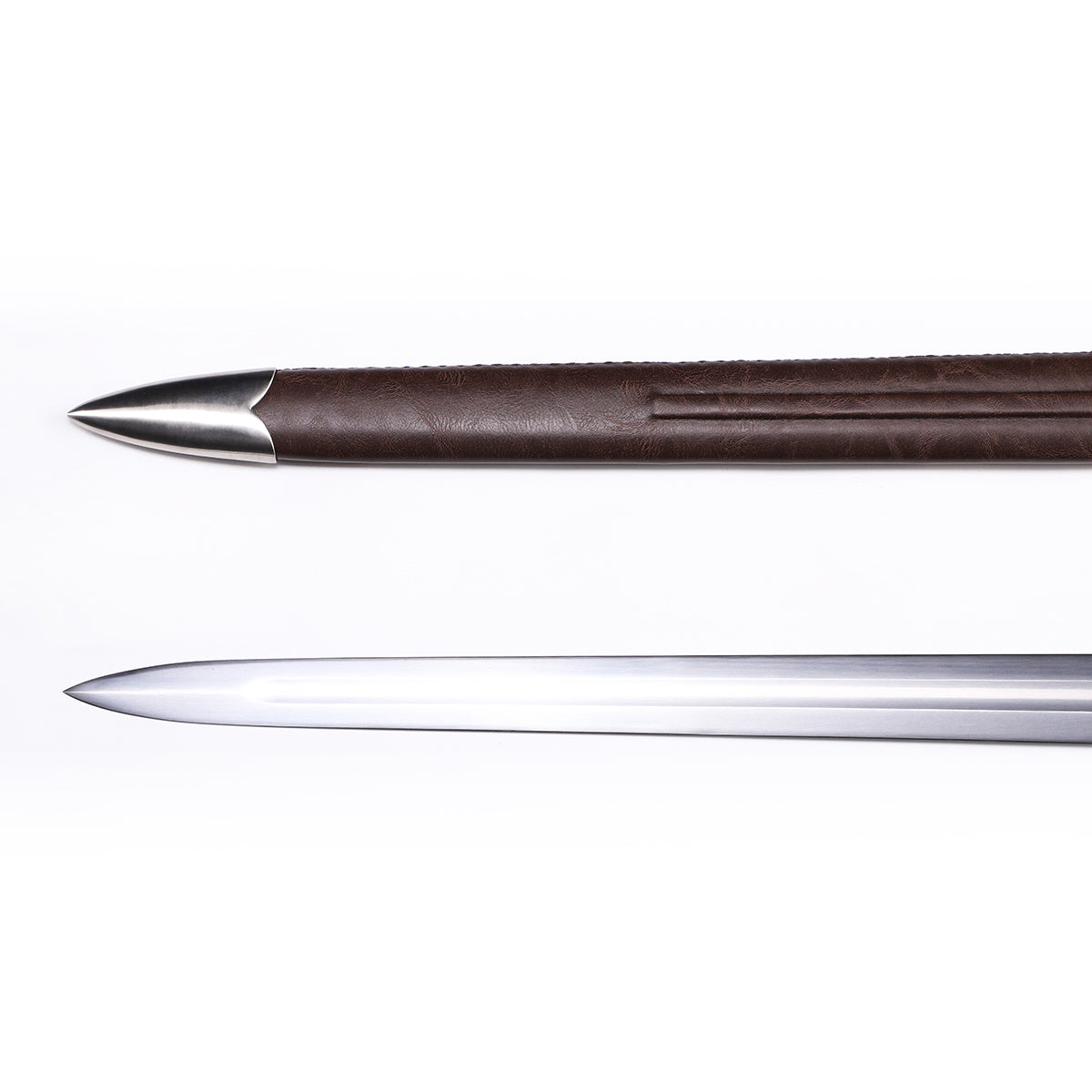 Medieval arming sword tip detail - precision forged double-edged point
