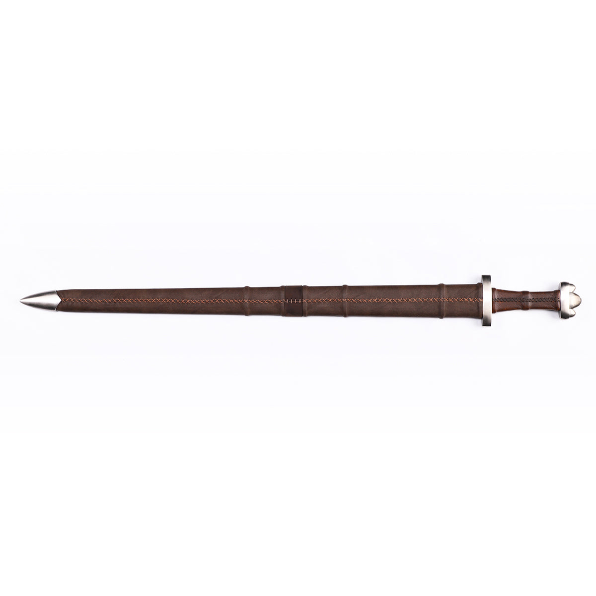 Viking sword scabbard detail - leather wrapped wooden sheath close-up