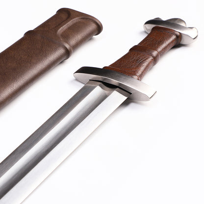 Viking sword fuller groove close-up - blood groove and blade spine detail