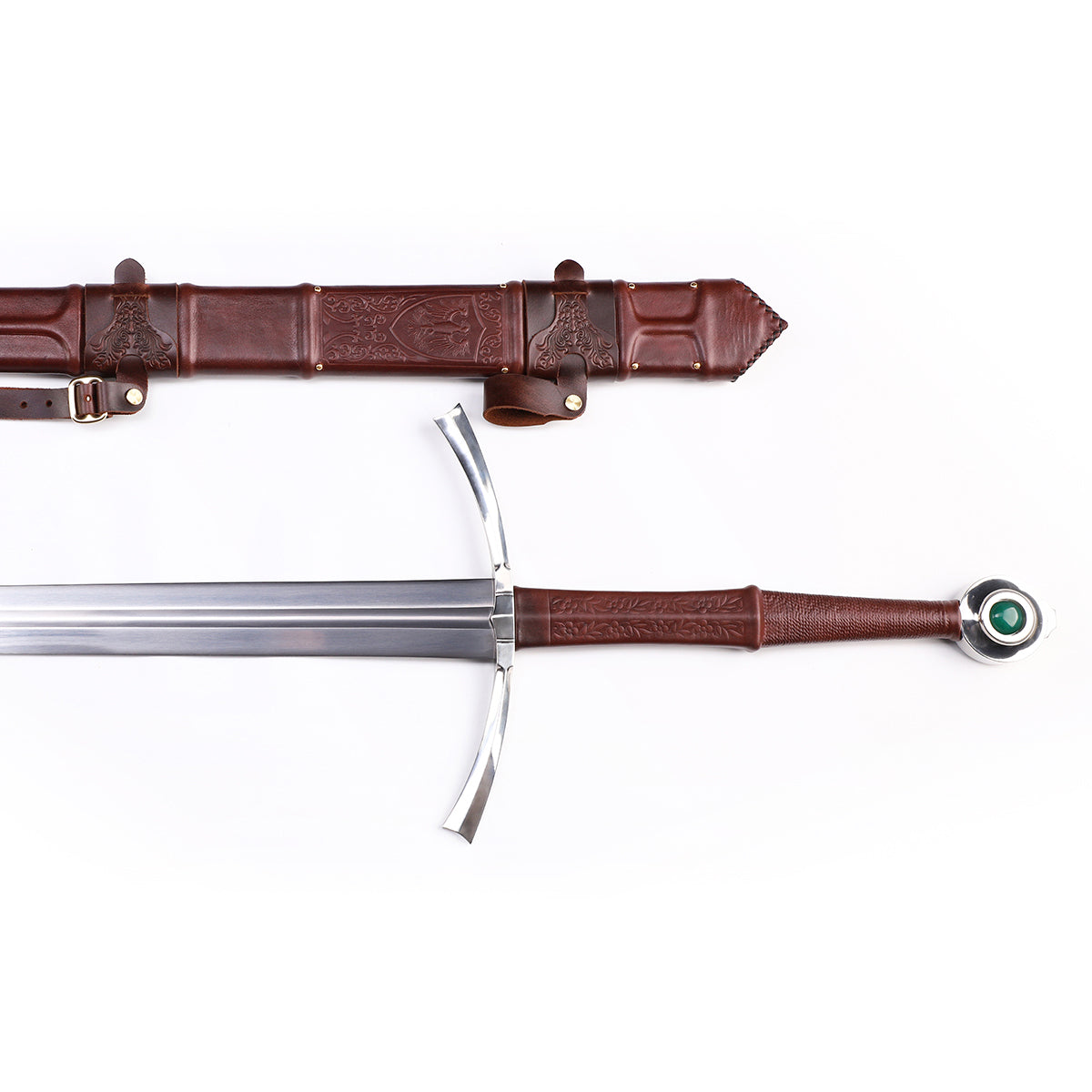 Medieval longsword crossguard and grip assembly - full hilt construction detail