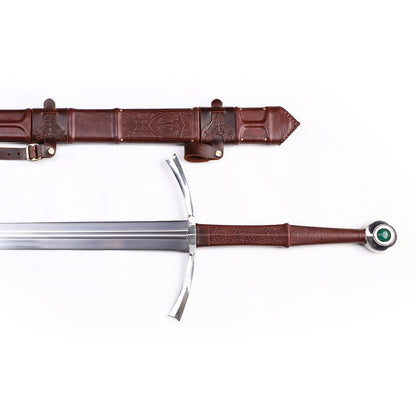 Medieval longsword crossguard and grip assembly - full hilt construction detail