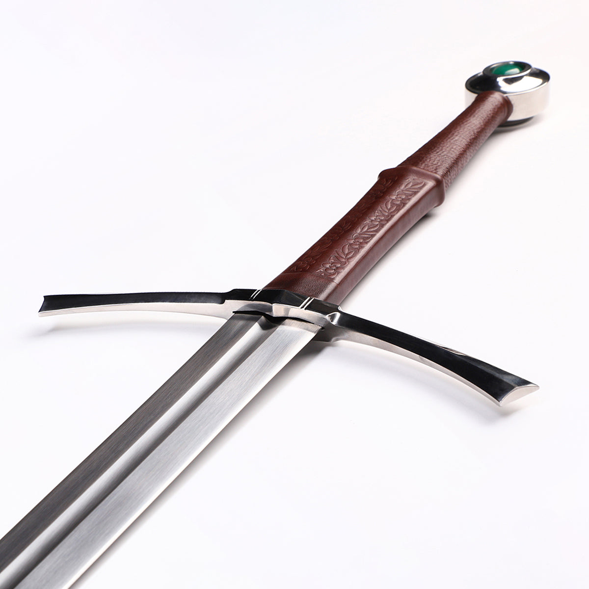 Medieval longsword crossguard detail - straight quillon guard close-up